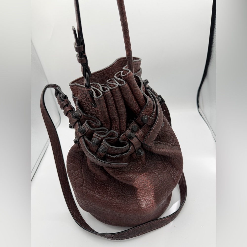 Alexander Wang Diego Bucket Bag Brown Textured Leather Studded - Picture 2 of 5